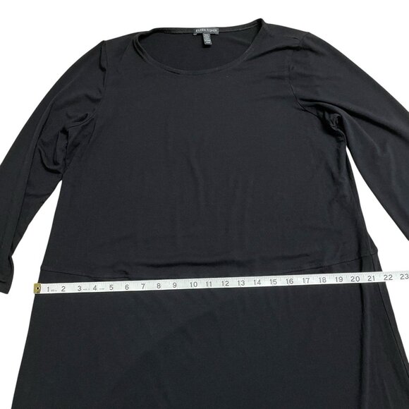 EILEEN FISHER BLACK DRESS 3/4 SLEEVE STRETCH KNEE LENGTH MINIMALIST SIZE M - Picture 6 of 7